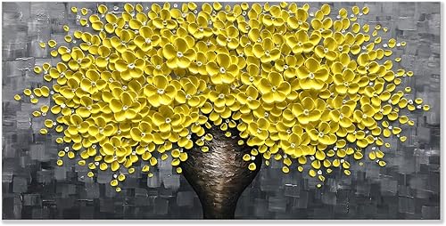 zoinart Pintura al óleo 3D sobre lienzo flores amarillas lienzo moderno arte de pared decoración del hogar ilustraciones florales enmarcadas