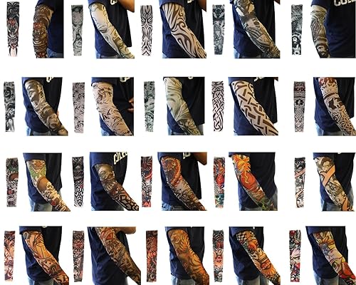 Paquete de 20 piezas de mangas de tatuaje temporales falsas de Monster Art Body Art Accesorios - Designs Tribal, Dragon, Skull, etc.