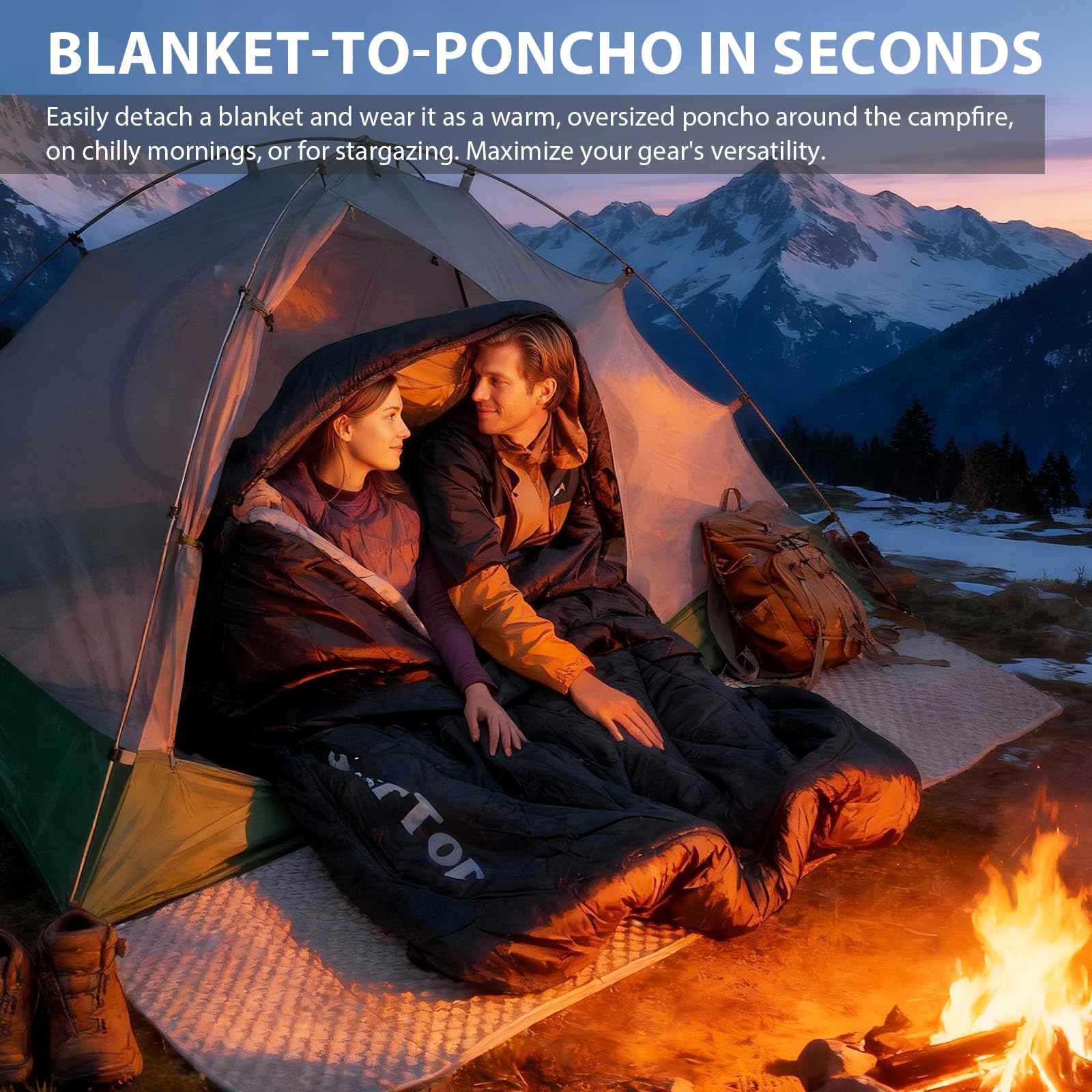 GEERTOP Sac de couchage double pour 2 personnes - Pour adultes - Pour le camping, le tourisme et la randonnée - Avec deux taies d'oreiller et couettes