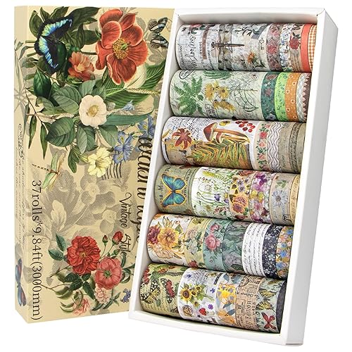 MPOPUUL Juego de 26 rollos de cinta washi vintage, cinta decorativa para manualidades, navegación, mapas, galaxias, globo de aire caliente, cinta
