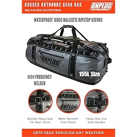 UNPLUG Ultimate Adventure | 1680D Heavy Duty Waterproof Bag | Large Travel Bag which can be Used for Camping, Motorcycling, Boating, or Hunting|155L Storm Grey
