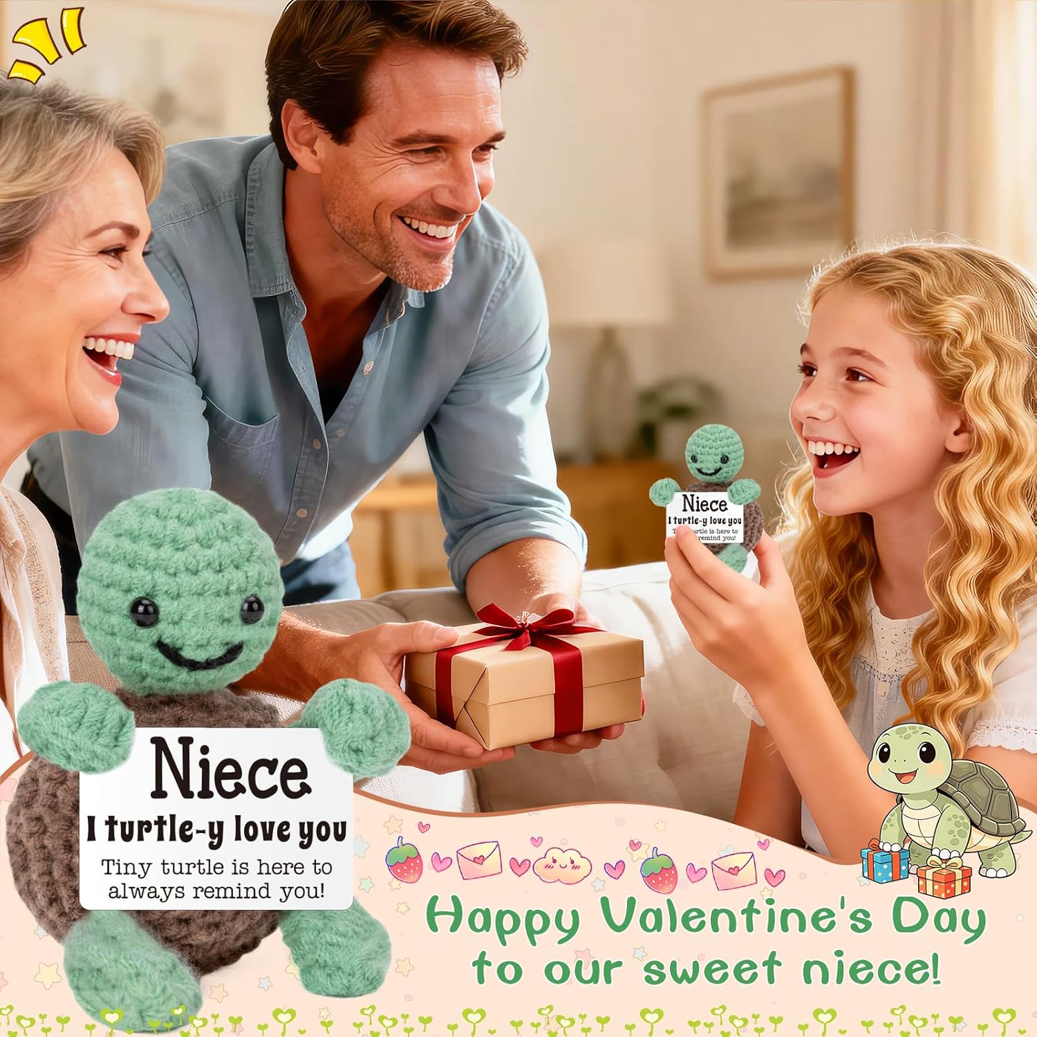 Mini Funny Turtle Niece Gifts from Auntie Aunt Uncle, Valentines Day Birthday Gifts for Niece Kids Adults, I Love You Presents for Girls, Small Cute Stuff Things, Handmade Emotional Positive Turtle - Image 4