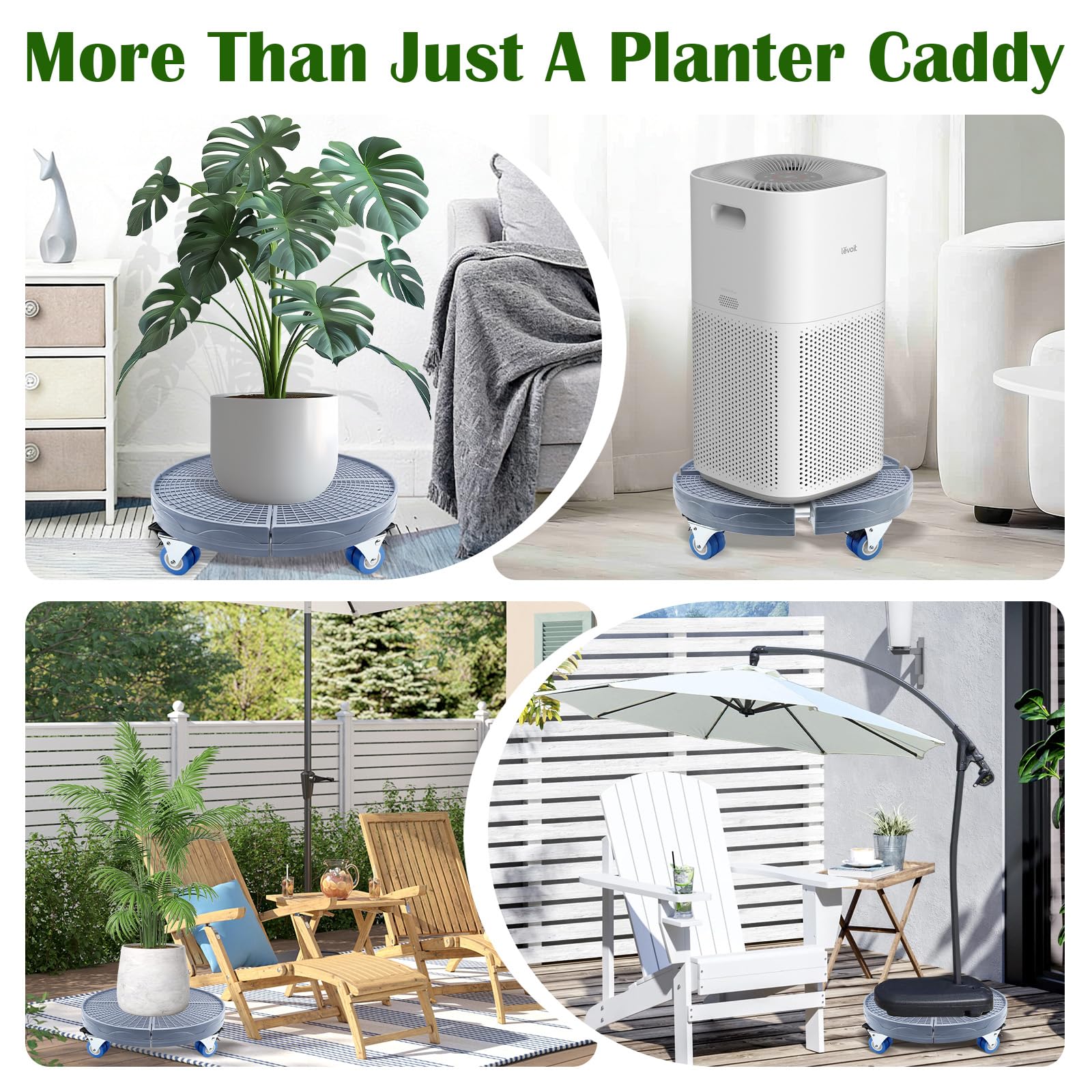 K KASONIC Pack de 2 Supports Roulants 150kg Réglable 37-43cm pour Pots | Plateau à Plantes avec 4 Roulettes, pour Intérieur et Extérieur, Inclut 5M de Liants Végétaux Déchirables