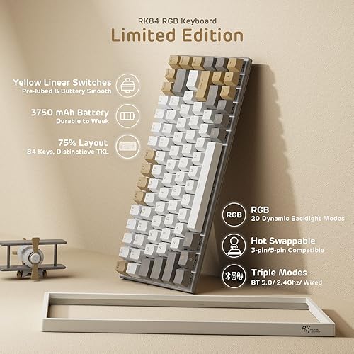 Miniatura 2 de RK ROYAL KLUDGE RK84 RGB Limited Ed 75 Triple Mode BT5024GUSB-C Teclado mecánico intercambiable en caliente teclado inalámbrico Bluetooth para