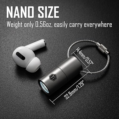 Miniatura 5 de KeyUnity KF03 Nano linterna de titanio, LR44 con pila de botón, 100 lúmenes, 5 W, linterna Keychian LED para transporte diario (KF03 arenado)