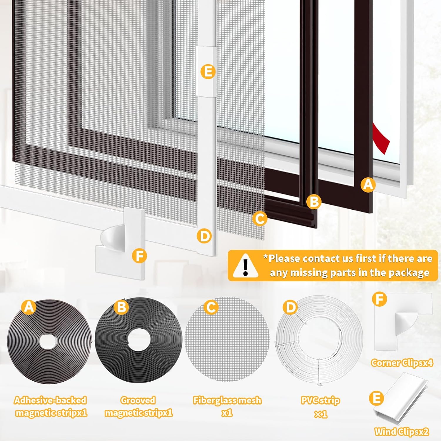 Magnetic Window Screen, Adjustable DIY 23x32in Window Screen Replacement, White Frame Gray Fiberglass Mesh, No Drilling Easy Cut-to-Fit for Sliding/Swing/Top-Hung, Fits Wood/Iron/PVC Frames