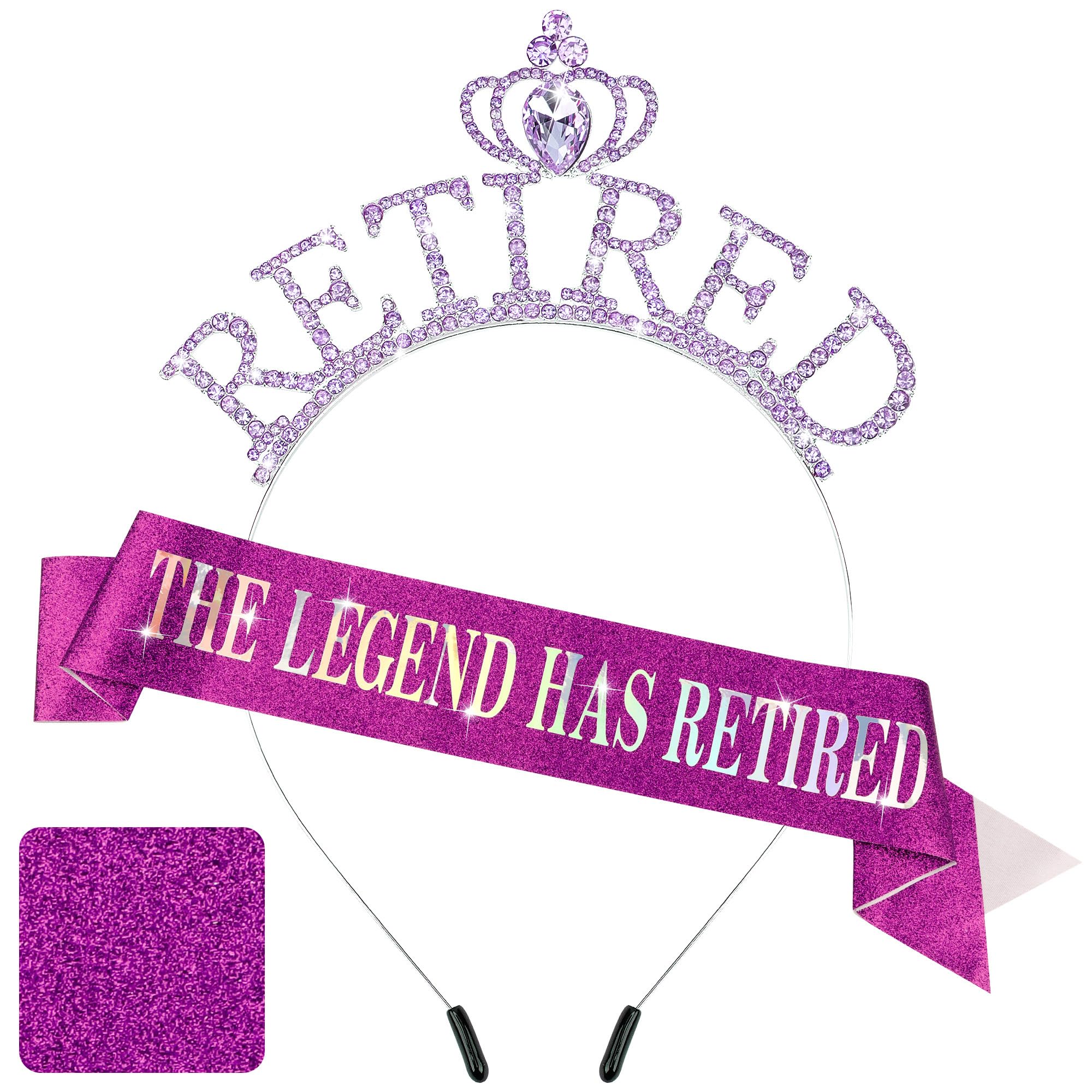 Retirement Gift for Woman Purple Retirement Sash And Cown Headband Retirement Party Decorations The Legend Has Retired Sash Elegant Cute Rhinestone Headband-image-48