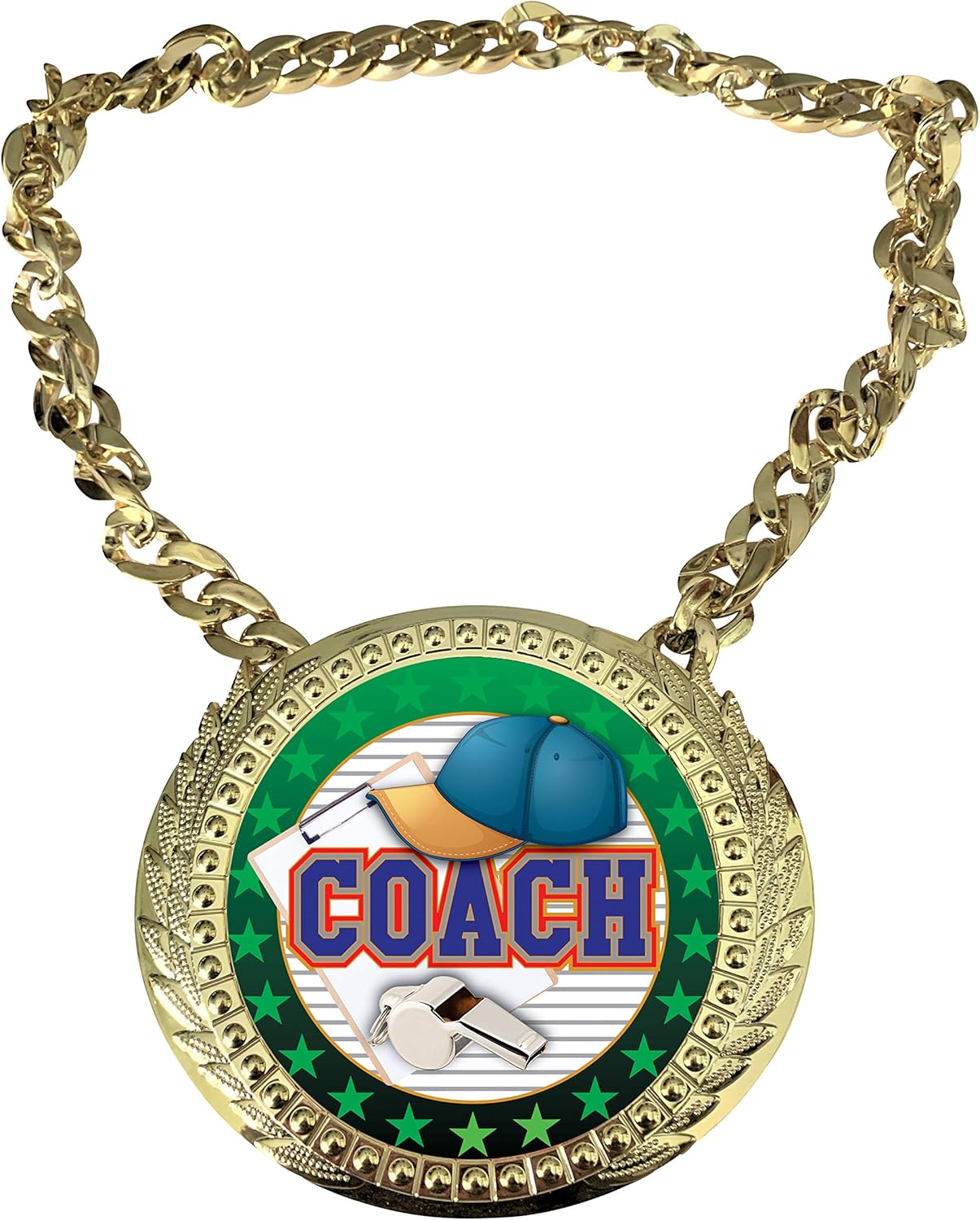 Express Medals Coach Champ Chain Trophy Award with a Center Plaque Plate Measuring 6 by 5.25 Inches and Includes a 34 Inch Chain with Black Velvet Presentation Bag.
