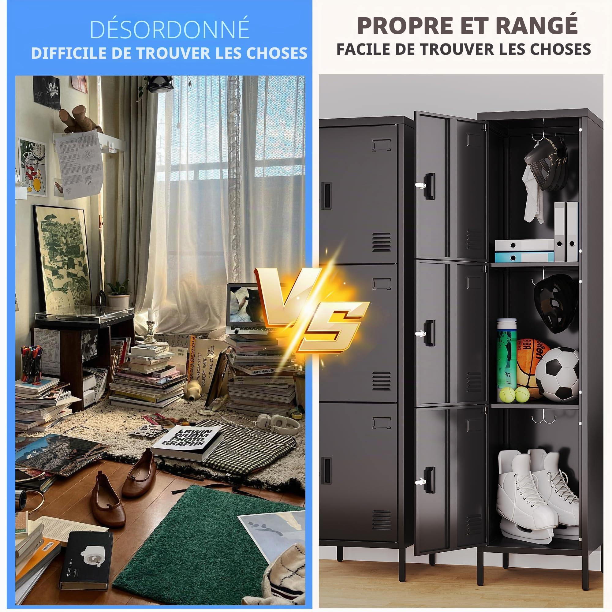 Armoire en métal 3 portes avec porte-cartes de visite 168 x 40 x 40 cm
