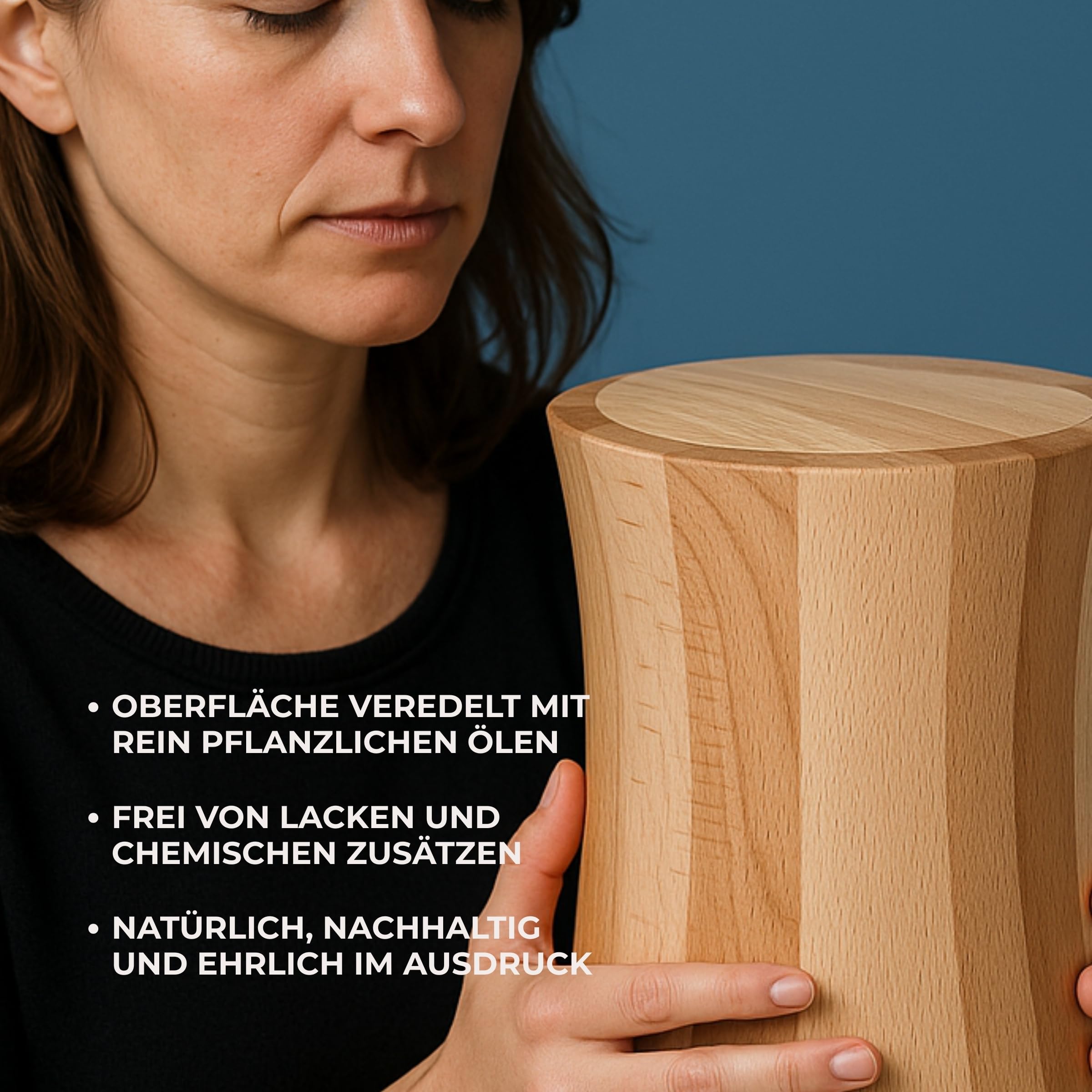 AROBA Handgefertigte Urne aus Buchenholz in Zylinderform – 5 L Volumen für Menschliche Asche – Natururne für Aschekapsel – geölt, schadstofffrei, schlicht, nachhaltig & stabil