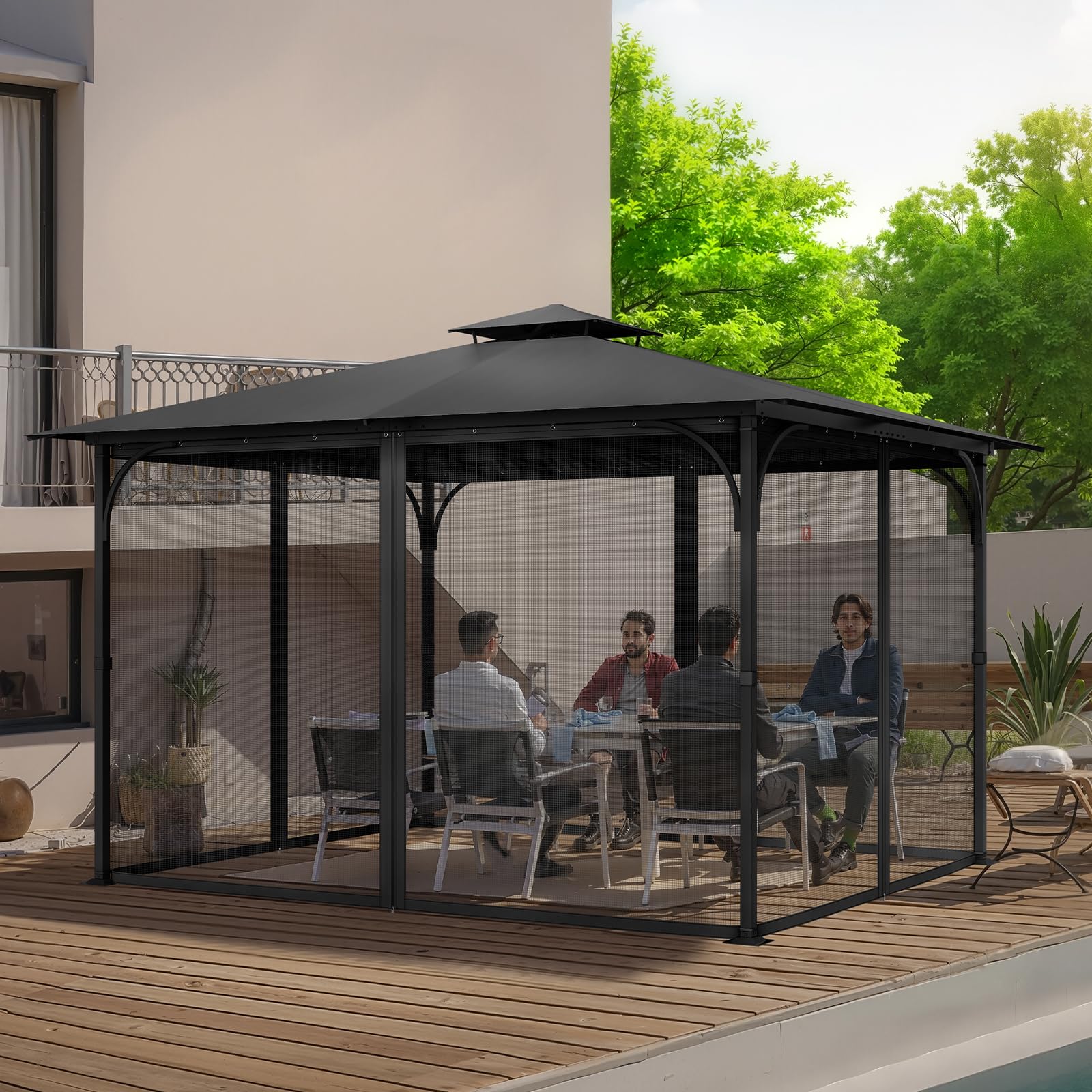 VEVOR Rete di Ricambio per Gazebo, per Gazebo 304,8 x 396,2 x 207,3 cm Rete Anti-Moscerini per Patio, Tenda per Esterni a 4 Pannelli, con Doppia Cerniera, Schermo per Baldacchino, Solo Rete, Nero