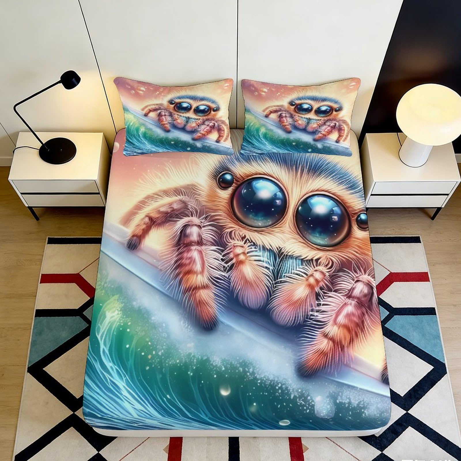 Pnayamiorkfel Style-8 3D Printed Cute Spider Fitted Sheet Microfiber Soft Non-Slip Cartoon Insect Bed Cover For Bedroom Dorm Decor 90X200x25cm