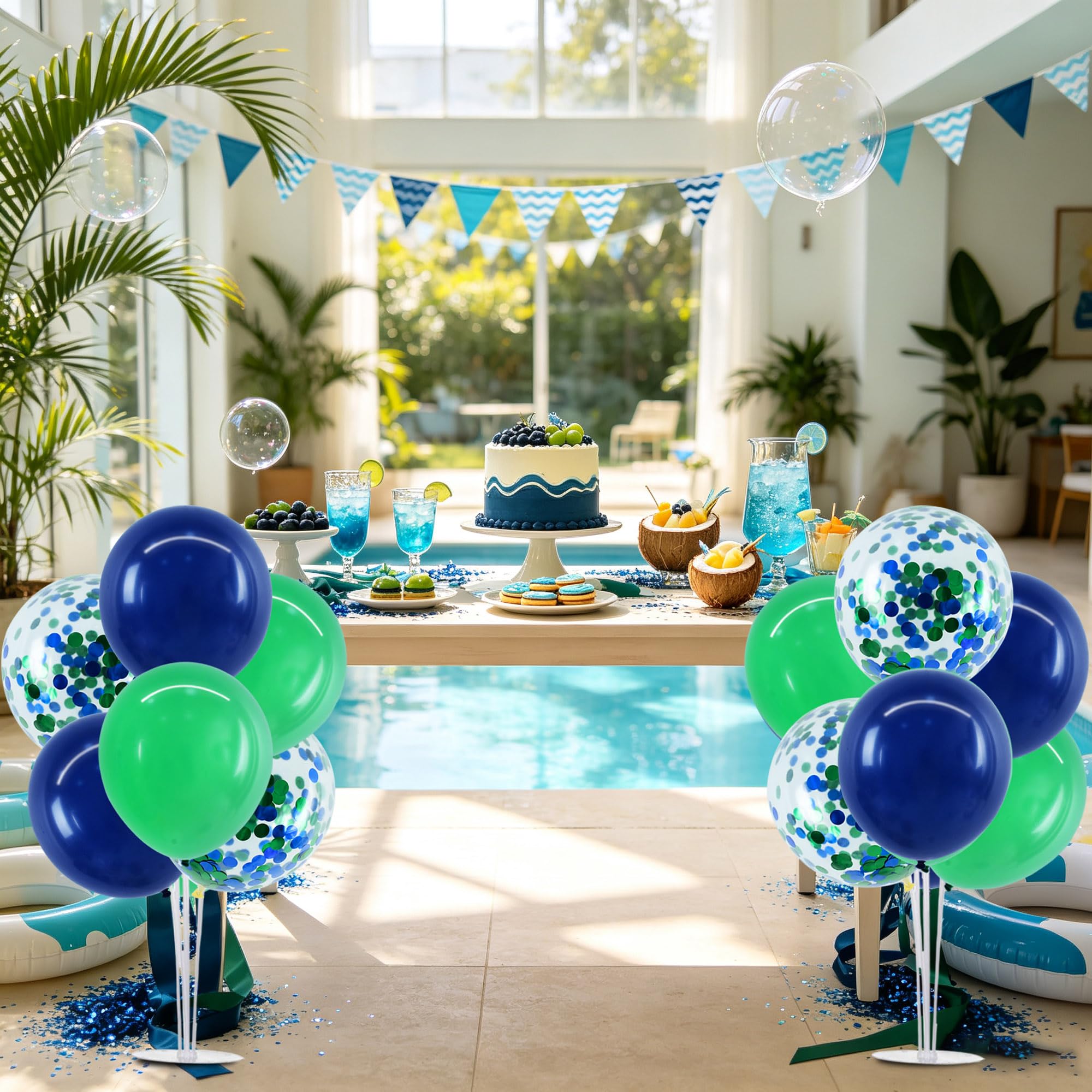 TONIFUL Lot de 4 supports de ballons bleu marine et vert pour table