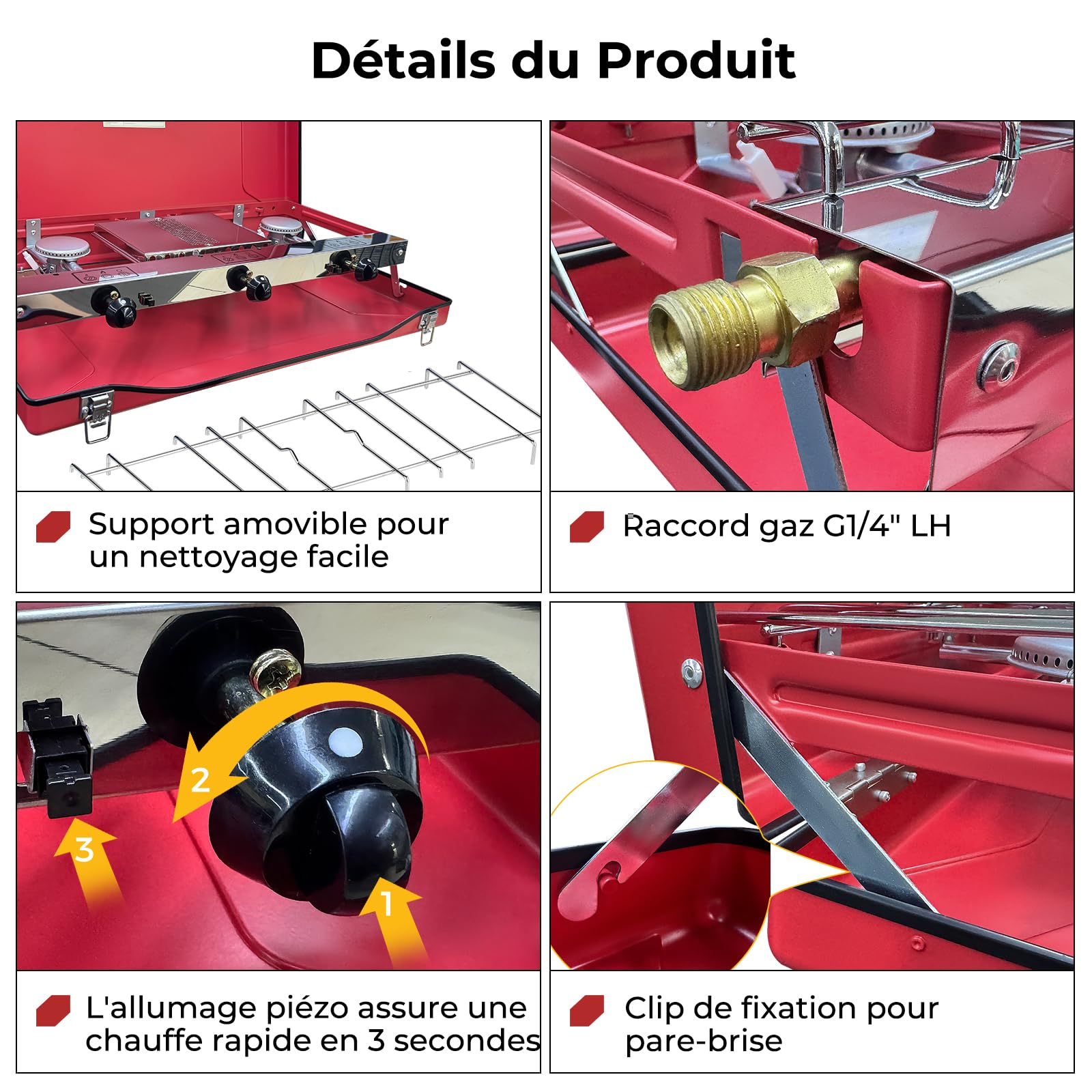 Camplux JK-5330-DE 3 Brûleurs Réchauds de Camping, Portable Cuisinière à Gaz, 4,5kW, Gaz Butane/Propane, 50mbar, Bleu