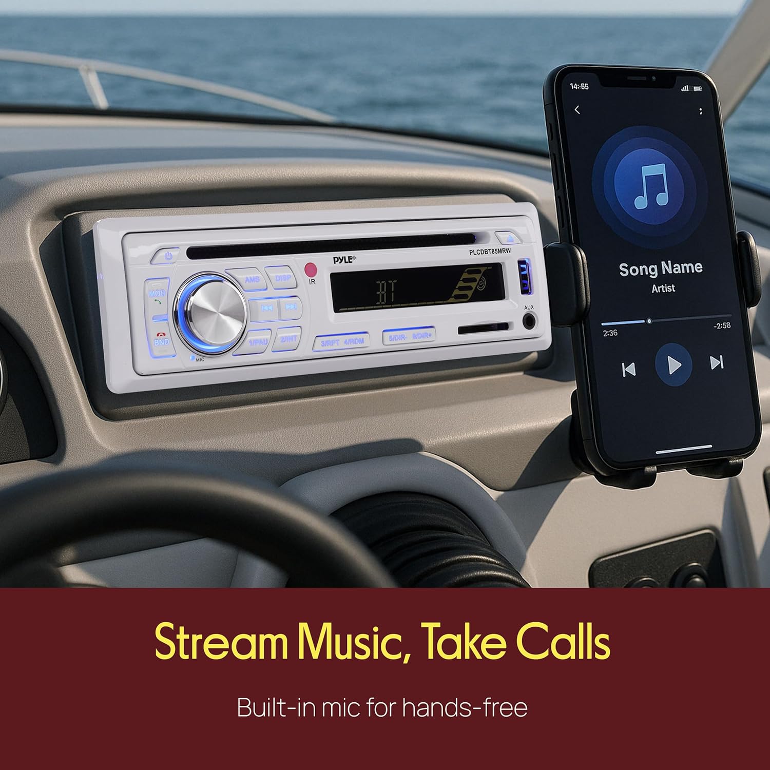 Pyle Marine Stereo Receiver Speaker Kit - In-Dash LCD Digital Console Built-in Bluetooth & Microphone 6.5” Waterproof Speakers (4) w/ MP3/USB/SD/AUX/FM Radio Reader & Remote Control -PLCDBT85MRW