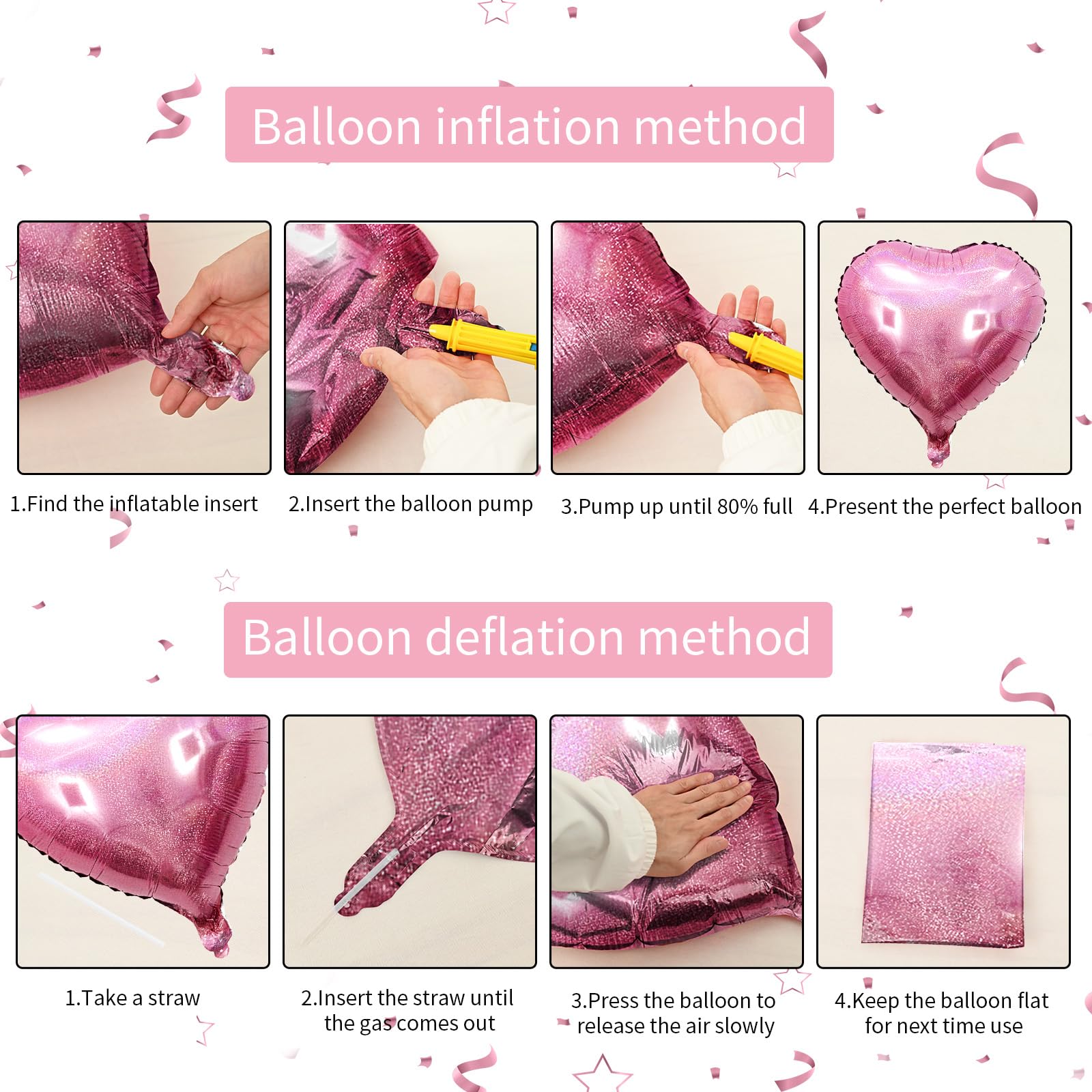 18 Zoll Herzluftballons Rosa, 10 Stück Glitzer Rosa Herzluftballons Hochzeit, Hell Rosa Luftballons Herz Folienballons Valentinstag für Geburtstag Hochzeit Babypartys Valentinstag Partydekoration