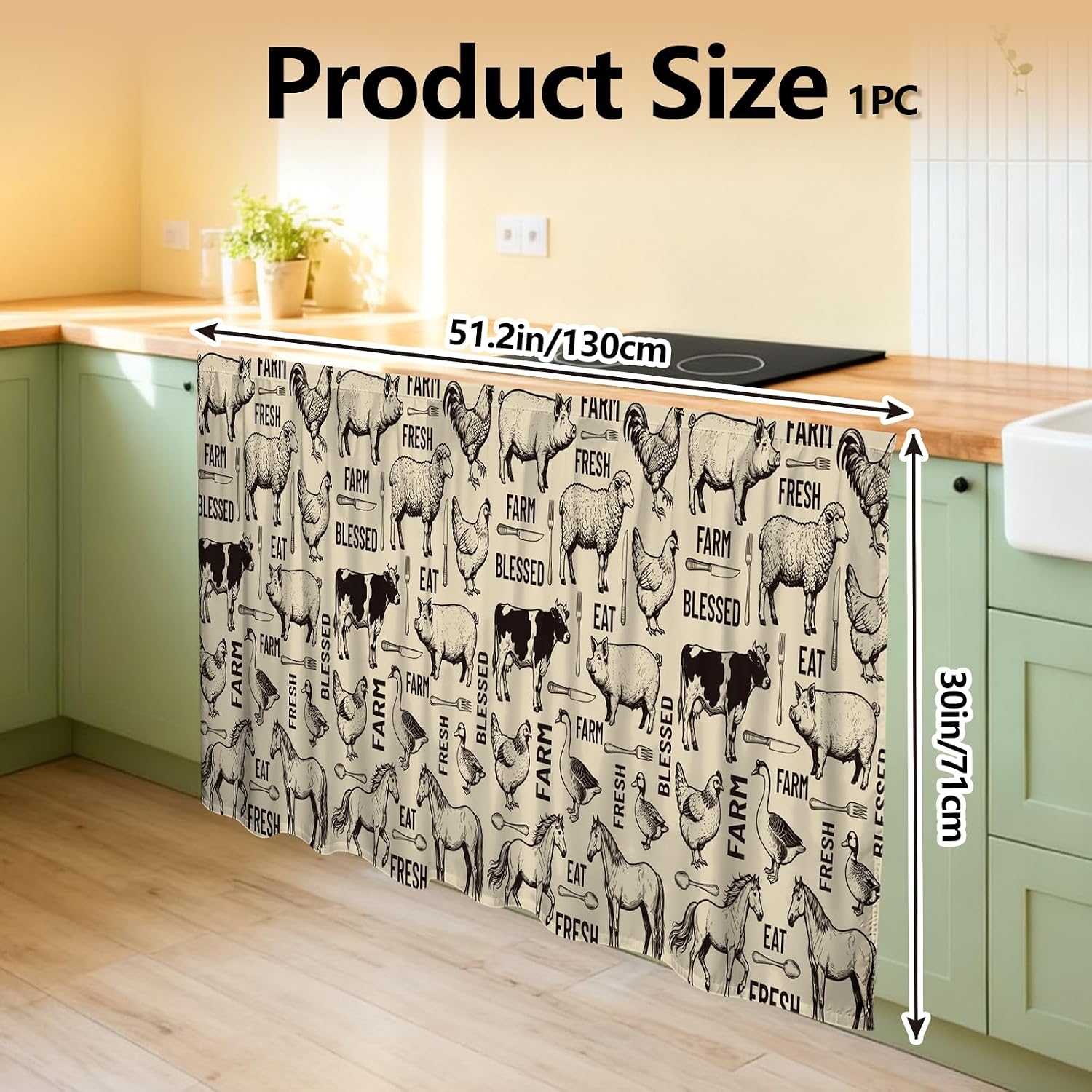 Farm Animals Cabinet Curtains 51.18inch Long Sink Skirts Curtain for Kitchen Chicken Pattern Cabinet Curtains for Bedroom Bathroom Laundry Room