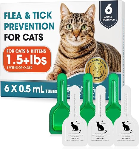 54% off deal for Topical Flea and Tick for Cats & Kittens Over 1.5 lbs, Waterproof, Monthly At-Home Cat Care for Cats 8 Weeks or Older, 6-Dose Supply on Amazon