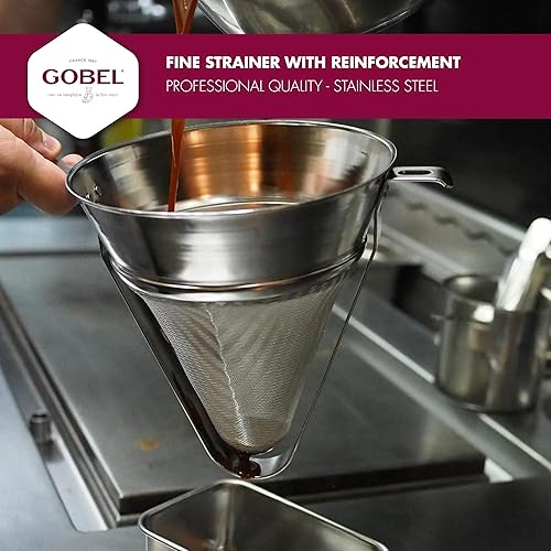 Miniatura 5 de Gobel - Colador fino - 8 pulgadas de diámetro - Acero inoxidable - con refuerzo y con gancho - Calidad profesional - Fabricado en Francia