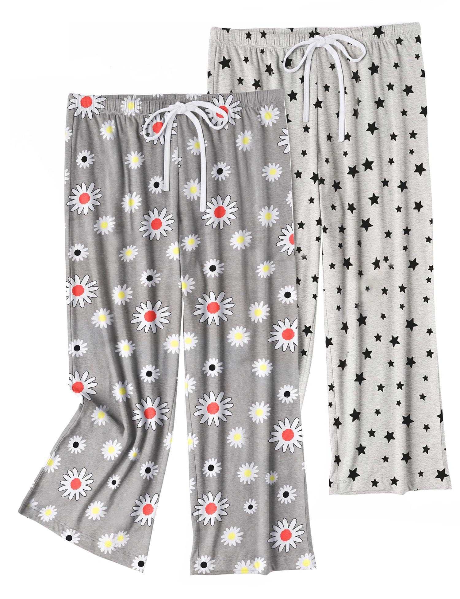 ENJOYNIGHT Pantalon de pyjama court en coton pour femme, pantalon de pyjama imprimé