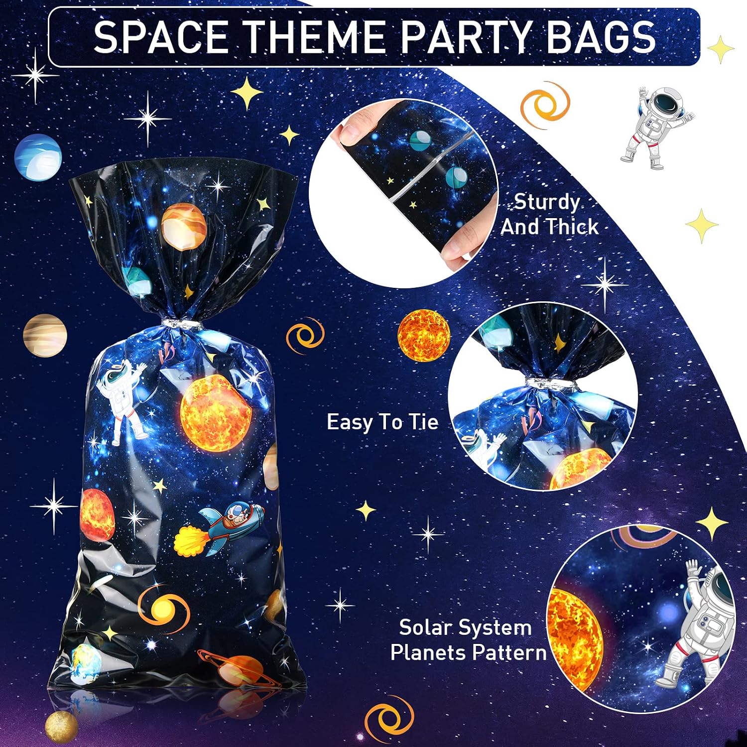 Pajean 100 Pieces Outer Space Cellophane Bags Solar System Treat Goodies Candy Gift Bags Party Favors for Galaxy Planet Astronaut Theme Birthday Party Supplies Decorations