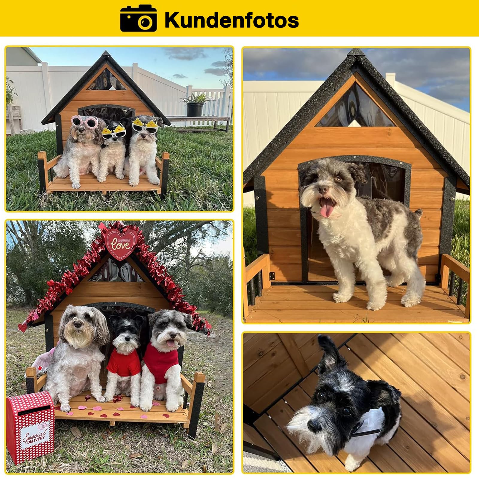 Aivituvin Outdoor Hundehaus, Wasserdichtes Welpen Schutzhaus, Indoor Hundehütte mit erhobenem Boden, beißgeschütztes Design, für kleine bis mittlere Hunde mit Veranda (Braun, L)