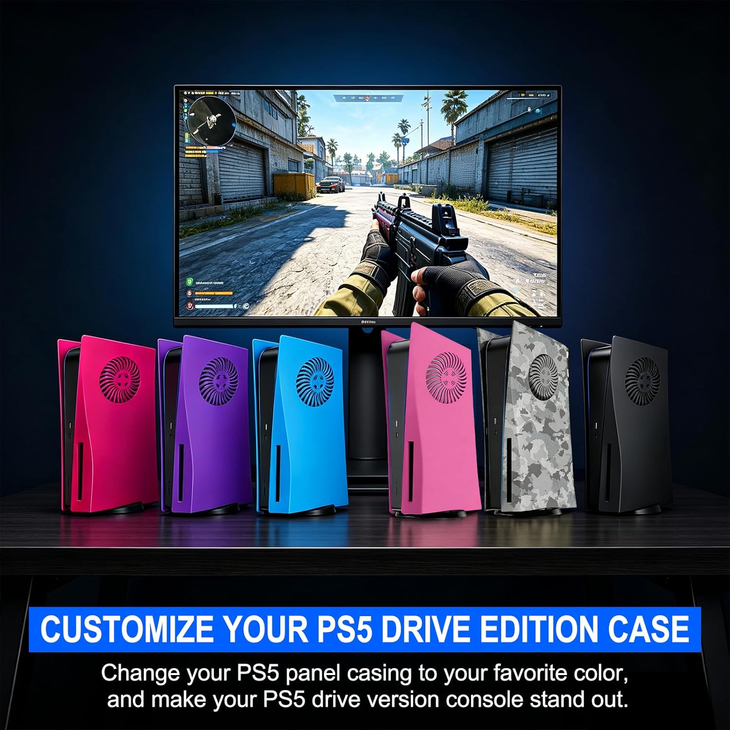 Faceplate Cover for PS5 Disc Edition with Cooling Vent, Replacement Side Plate Shell Accessories for PS5 Disc Console Face Plate, ABS Hard Anti-Scratch Dustproof Case for PlayStation 5, Camouflage