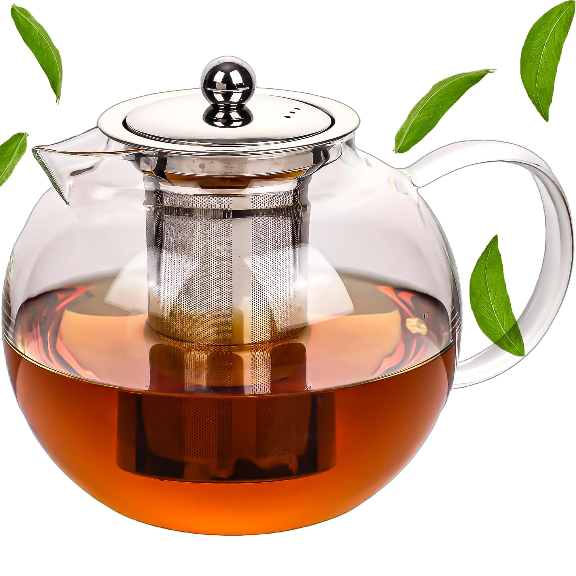 CRYSTALIA Premium Borosilicate Clear Glass Teapot with Infuser, 950ml 100% Lead Free Heat Resistant Glass Tea Pot Infusers for Loose Tea, Herbal Tea Pot, Sage Tea Maker, Chai Pot, Infusion Teapot