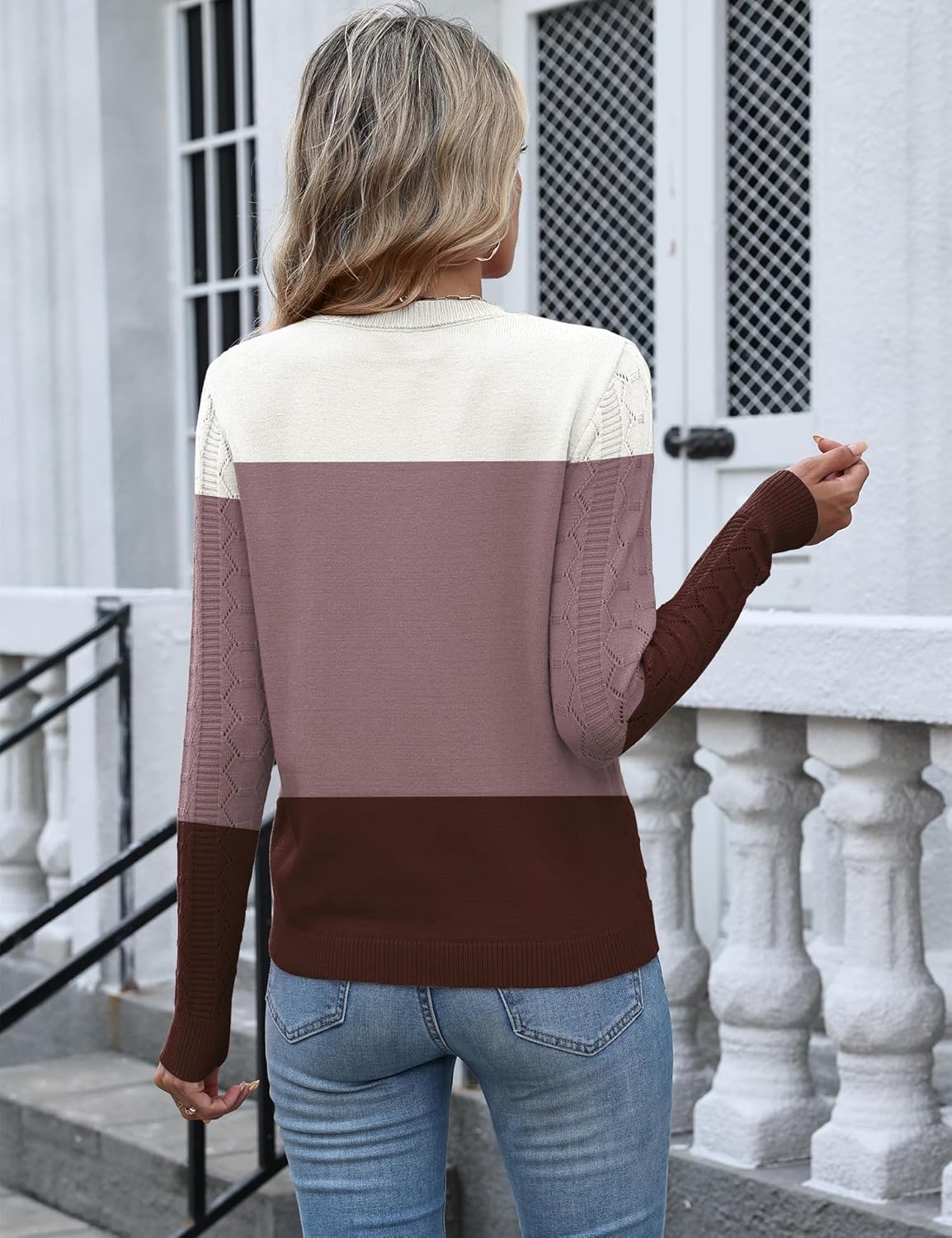Ivicoer V Neck Long Sleeve Womens Sweaters Pullover Tops Hollow Out Winter Outfits Fashion - Image 3