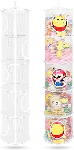 coastal rose Organizador de bolsas de malla colgante para ahorrar espacio, organizador plegable de almacenamiento de animales de peluche, 5