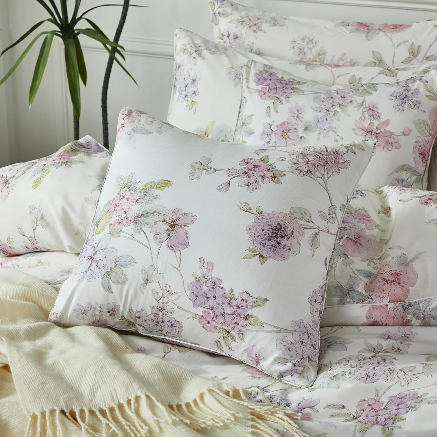 FADFAY Floral Bedding Set with Peony Print, Soft Breathable Duvet Cover & Pillowcases, 100% Cotton, Elegant Botanical Pattern, Durable & Skin-Friendly, Queen Size