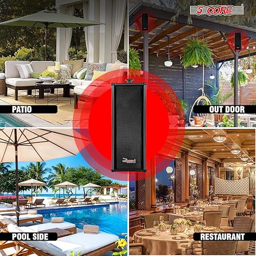 Miniatura 7 de 5 CORE Pareja de altavoces para exteriores estéreo en pared 100 W pico montaje pasivo con cable impermeable patio casa garaje interior exterior