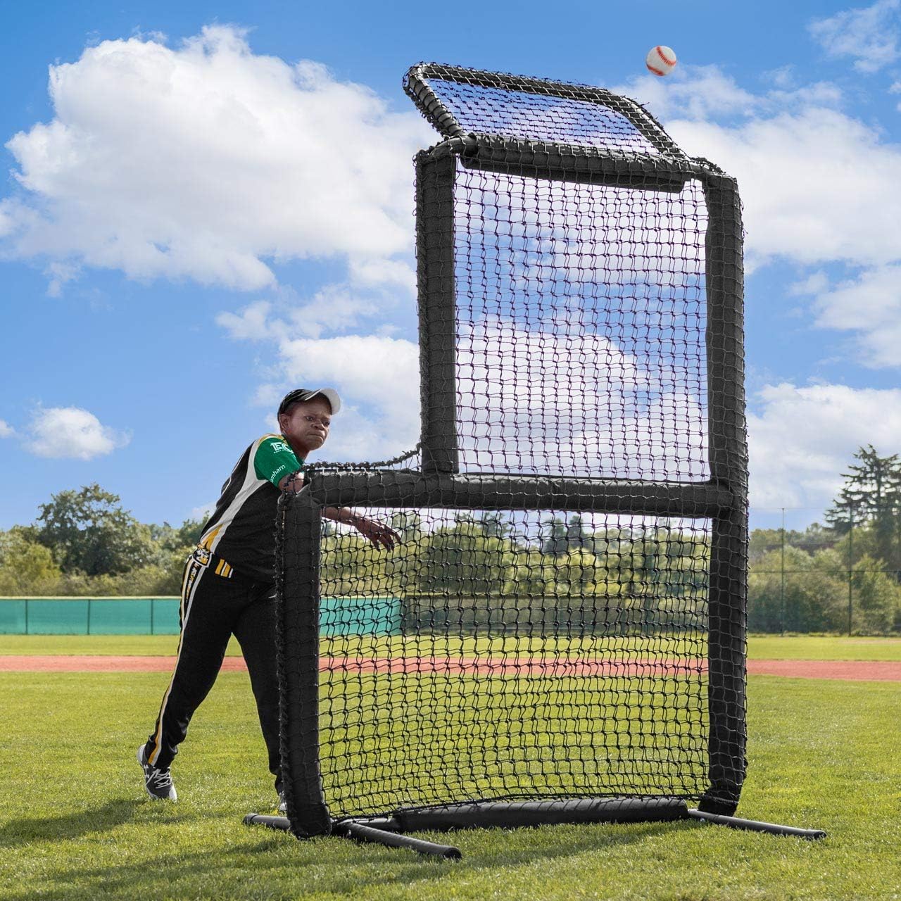 FORTRESS Short Toss Pitching Screen – Nimitz Edition L-Screen with Roof, Heavy-Duty Reversible Baseball Training Screen for Pitchers, Coaches & Batting Practice with Optional Wheels