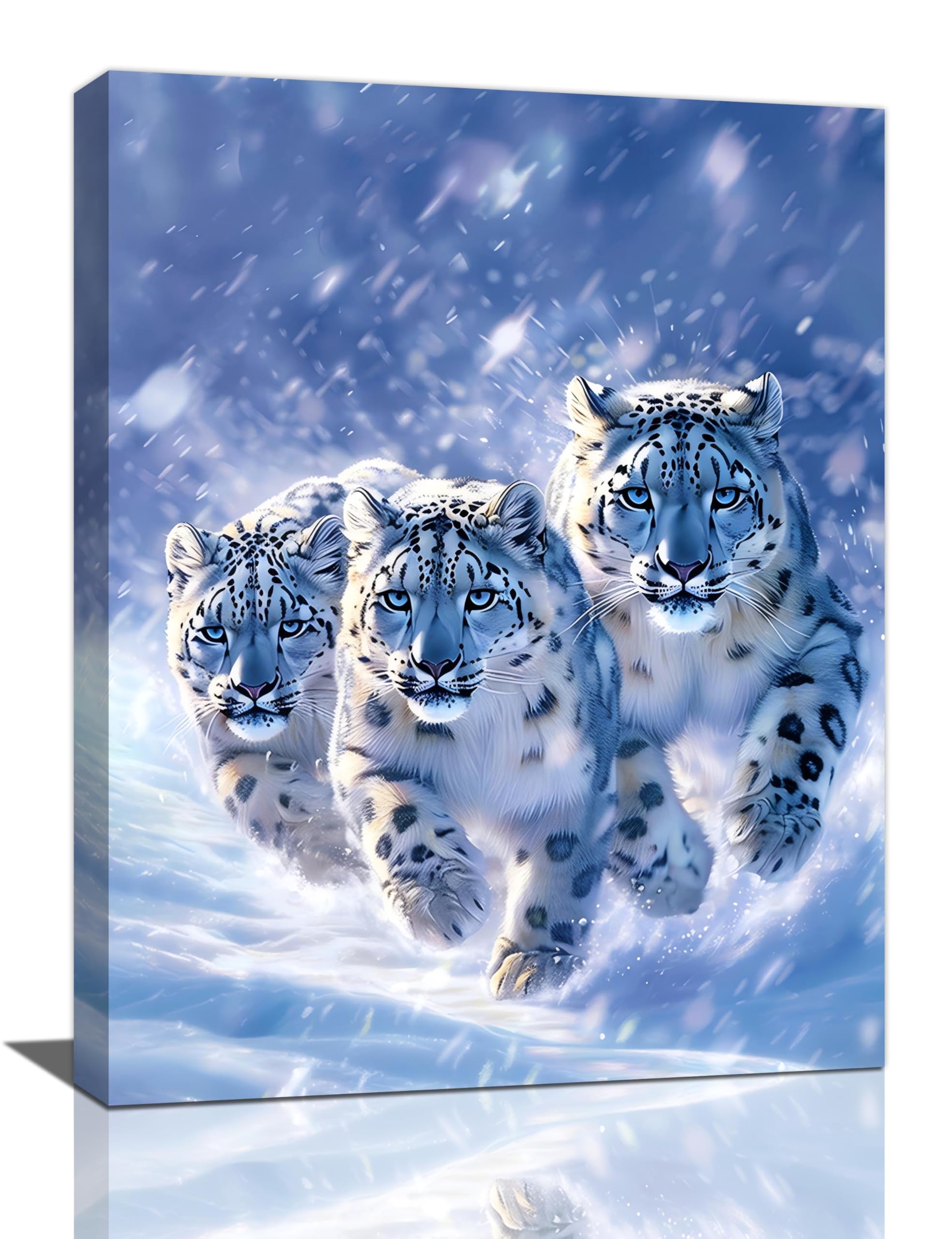 Flintis Snow Leopard Canvas Wall Art, Abstract Leopard Pictures Wall Decor Cheetah Animal Portrait Art Painting Print Artworks Decorations Framed for