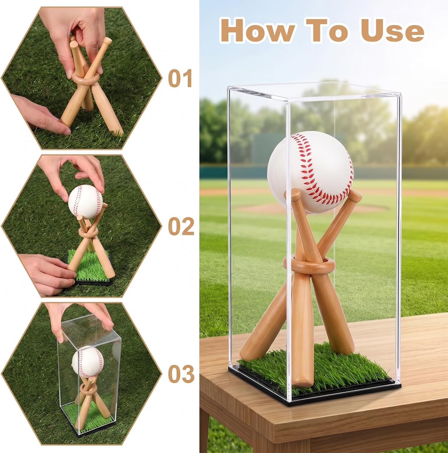 2-Pack Baseball Display Case with Wood Stand Clear Acrylic Holder for Balls image 3