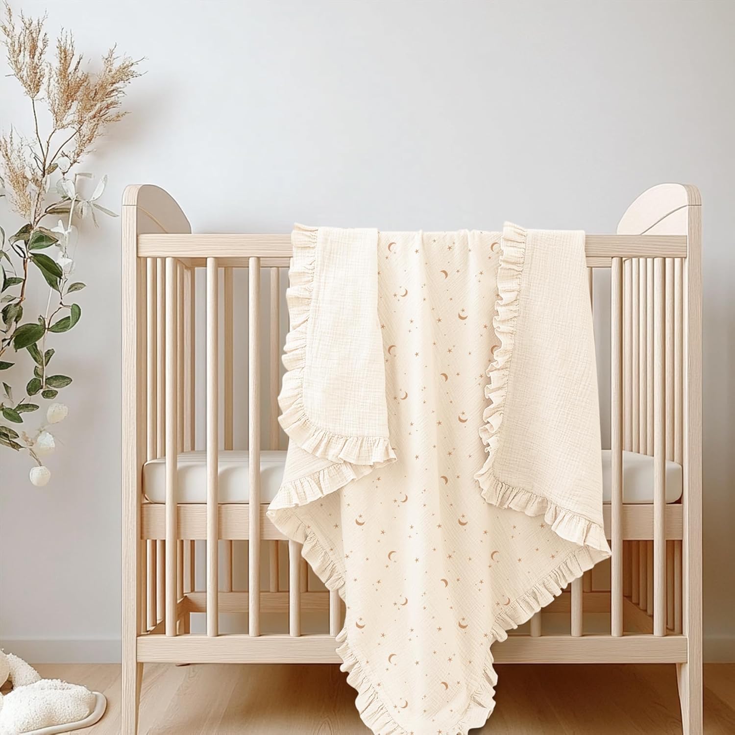Konssy Flounce Muslin Baby Blankets, Cotton Crib Blanket for Baby Infant Toddler, Super Soft and Lightweight Nursery Blankets 40"x36" (Moon) - Image 7