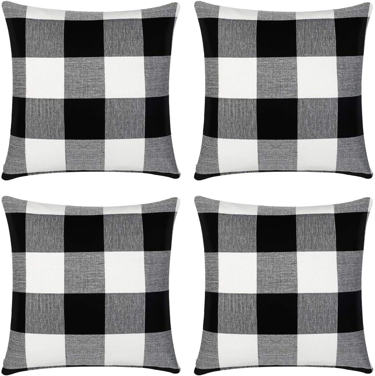 Buffalo Plaid Throw Pillow Covers – Outdoor Pillow Covers 18 x 18 Inches Hand-Woven Washable Retro Farmhouse Decorative Square Pillow Protector for Home Decor, Indoor and Outdoor Use (4 Sets)