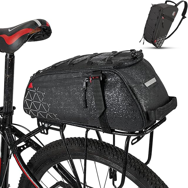 KEMIMOTO Torba na bagażnik 2 w 1, 8 l, wodoszczelna torba rowerowa na bagażnik, kilka przegródek, z uchwytem do noszenia i paskiem na ramię, torby rowerowe z tyłu