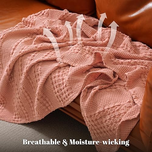 Miniatura 9 de PHF Manta de algodón 100 % algodón tejido de gofre, tamaño King, manta ligera de algodón lavado para primavera y verano, 108 x 90 pulgadas, manta