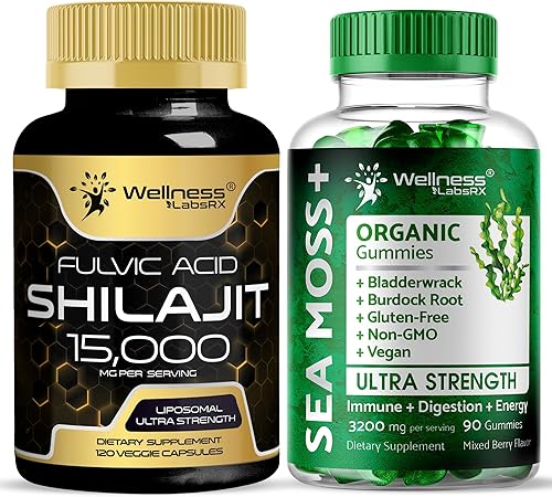 WELLNESS LABSRX Shilajit Pure Himalayan Cápsulas 15,000 mg - Gomitas de musgo marino 3200 mg