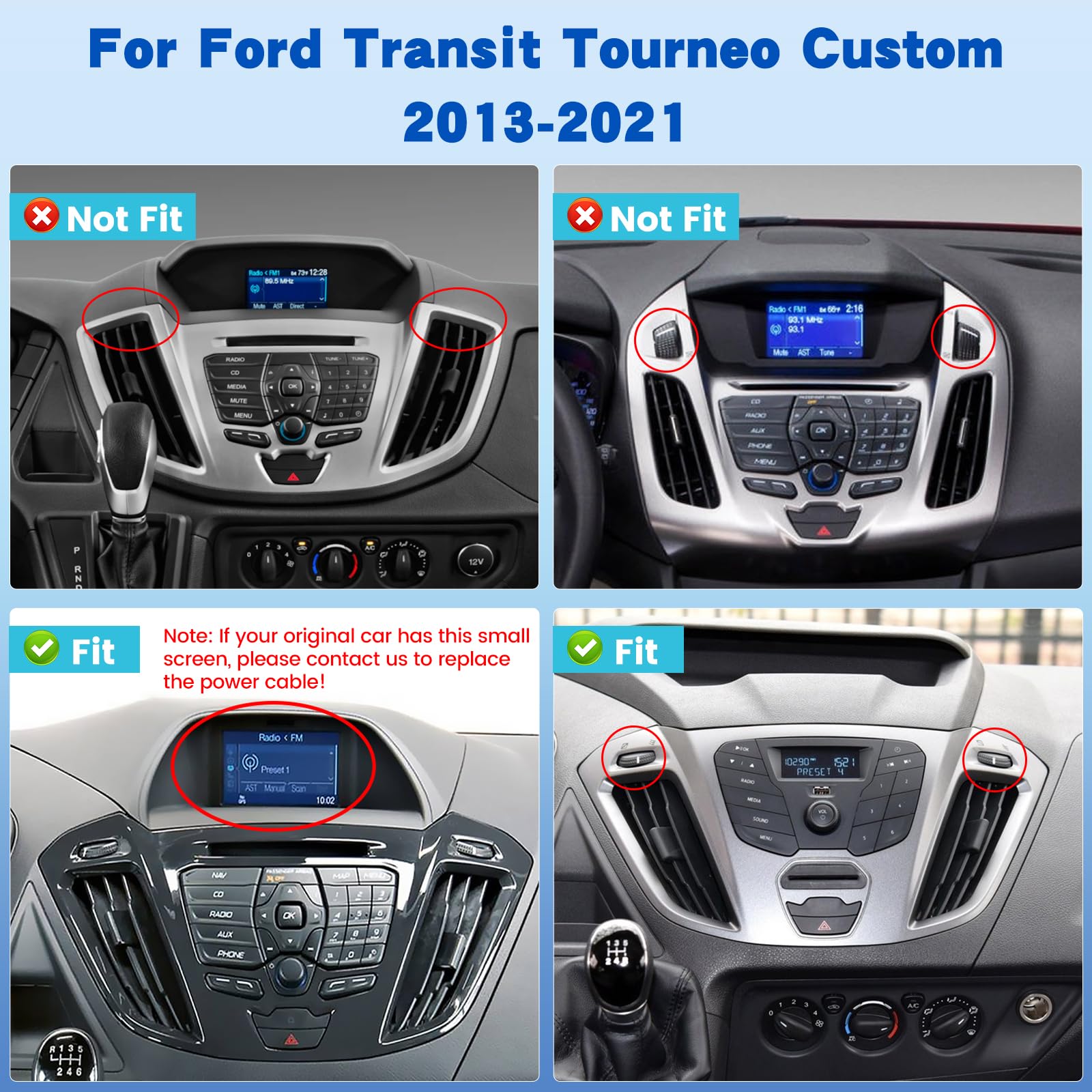 Android Autoradio pour Ford Transit Tourneo Custom 2013-2021, 9 Pouces Écran Tactile Stéréo Supportant sans Fil Carplay & Android Auto/GPS/WiFi/EQ Audio/Bluetooth/FM RDS Radio/SWC