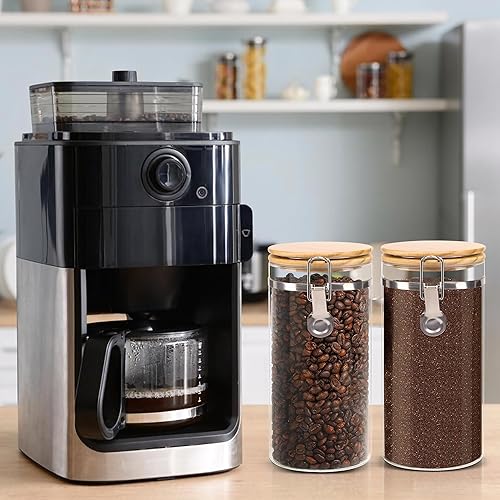 Miniatura 7 de Juego de tarros de almacenamiento de vidrio elegantes con tapas herméticas de bambú, perfecto para la organización de la cocina, harina, arroz,