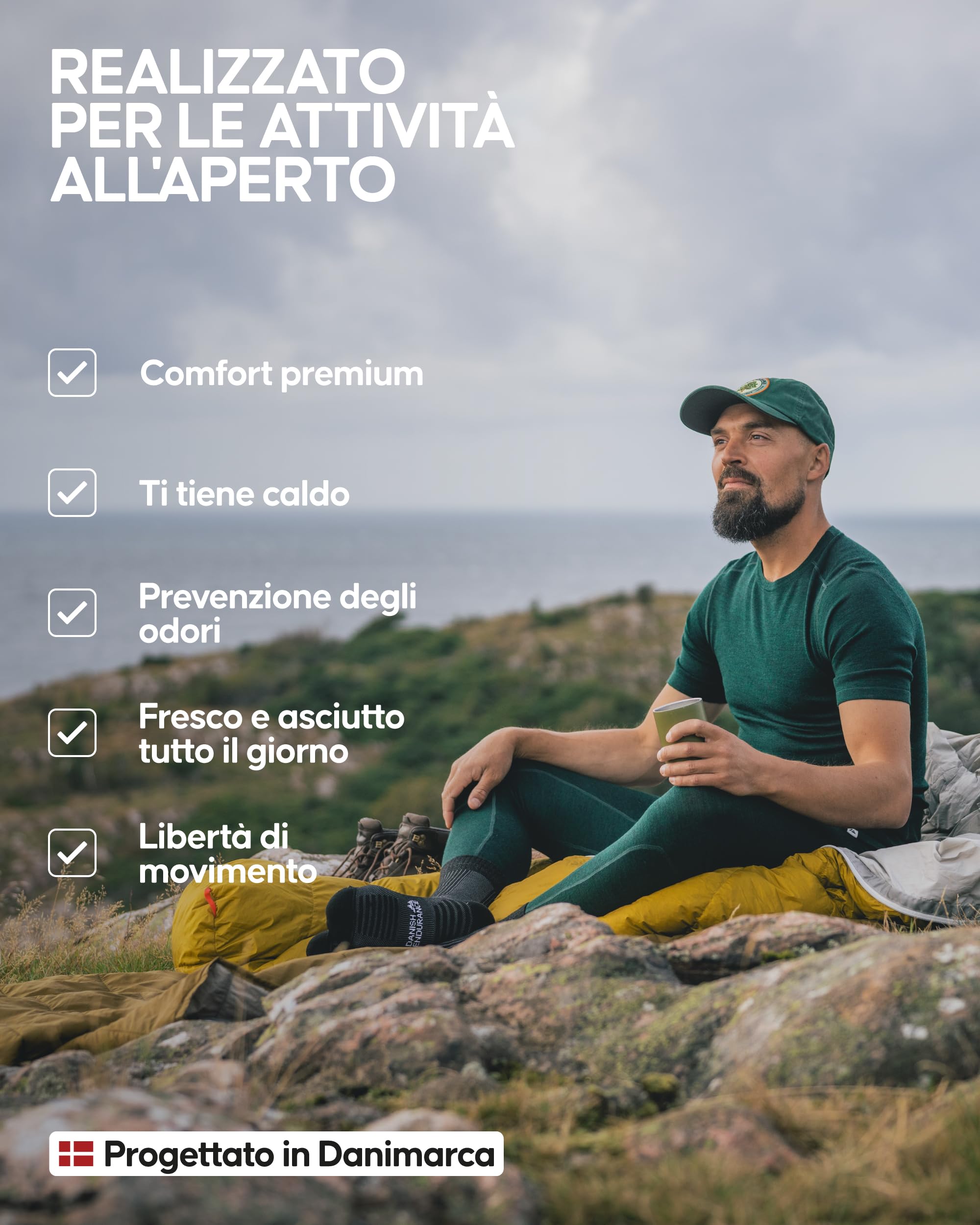 DANISH ENDURANCE Maglietta Termica Uomo Lana Merino, Maglia Termica Manica Corta, Intimo Termico Uomo per Trekking, Escursionismo e Sci