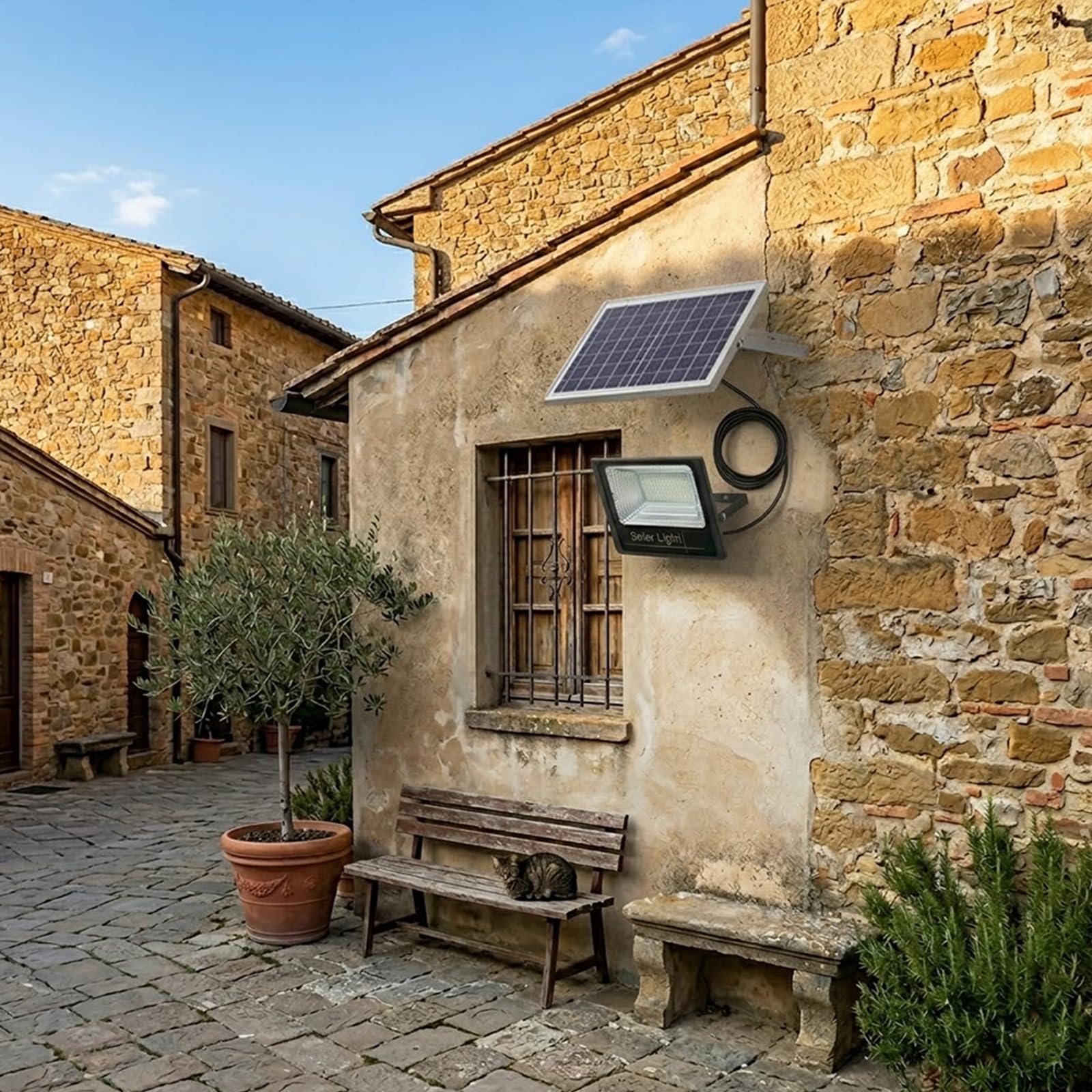Faro Solare LED 1000W con Pannello Solare, Luce Esterno 6500K Ultra Potente, Sensore Crepuscolare Automatico, Telecomando, IP66 Impermeabile, Faretto da Esterno per Giardino, Cortile, Strada