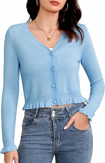 Bbonlinedress Long Sleeve Women Cardigan Sweaters Lightweight Knit Sweater Button Up Cropped Shrugs Tops