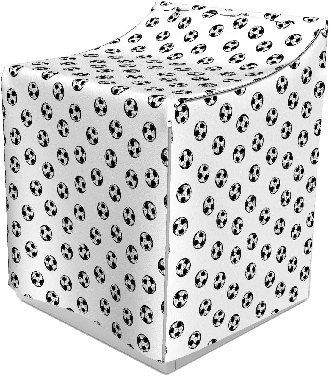 Ambesonne Soccer Cover for Washer and Dryer, Monochrome Hand Sketched Repeated Circular Round Classic Game Play Ball Motifs, Easy Use Bathroom Laundry Decor Accent, 29" x 28" x 40", White and Black