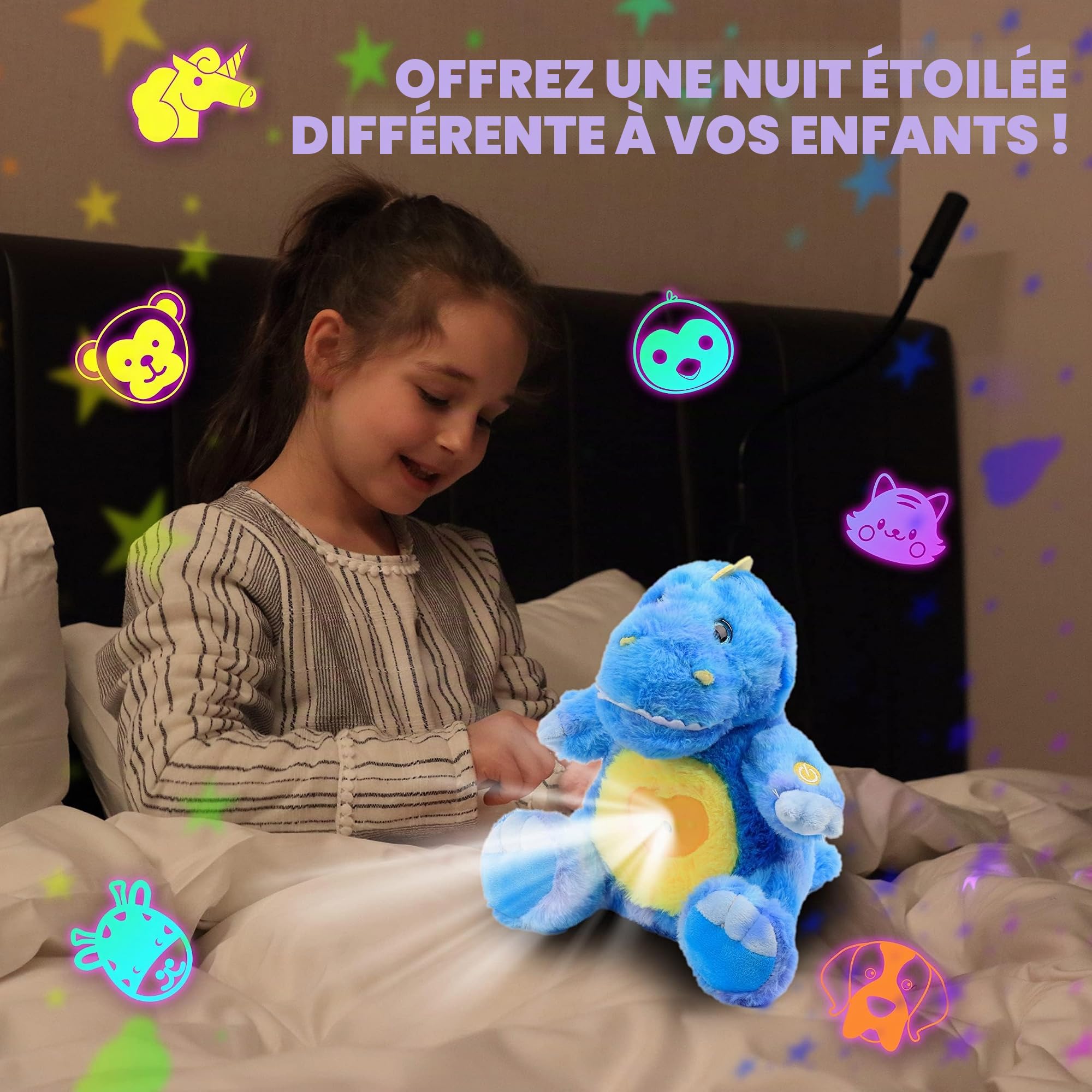 Projecteur d'étoile dinosaure en peluche musical réglable chantant veilleuse animaux lumineux kawaii jouets cadeaux pour enfants