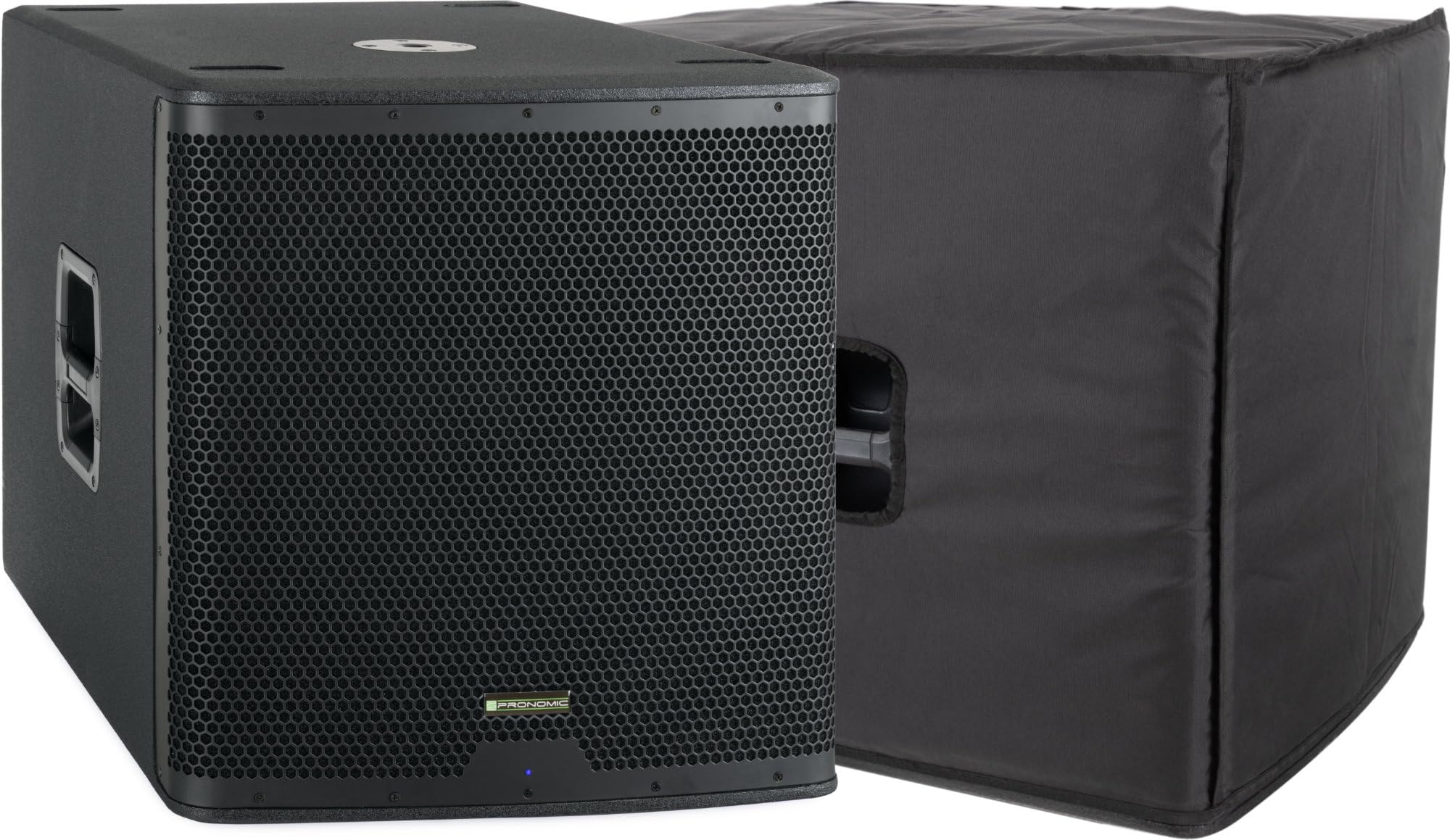 Pronomic C-118SA Aktiv Subwoofer + Cover Set - 1600 Watt Leistung - 18" Lautsprecher mit 3" Schwingspule - Frequenzbereich: 30-200 Hz - 4 DSP-Presets - Max. SPL: 126 dB - inklusive Schutzhülle
