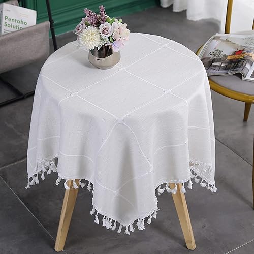 Miniatura 2 de Trczzone Mantel rústico de granja cuadrada pequeña bordada con cuadros, tela para mesa de noche, lavable, cubierta para mesita de noche, decoración