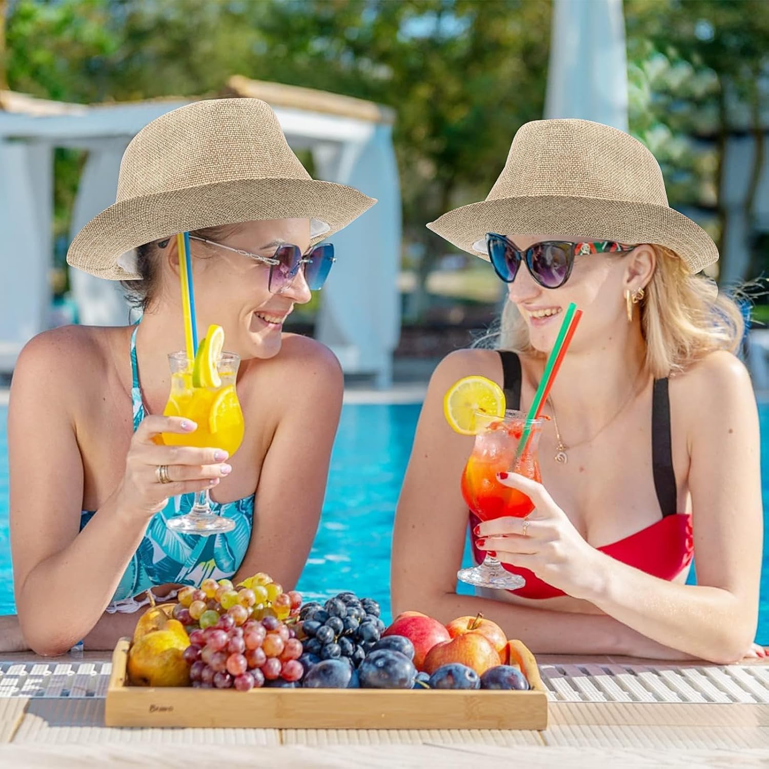 6 Pack Classic Fedora Hats for Men & Women, Beige Straw Sun Hats with UV Protection, Perfect for Outdoor & Occasions - Image 5